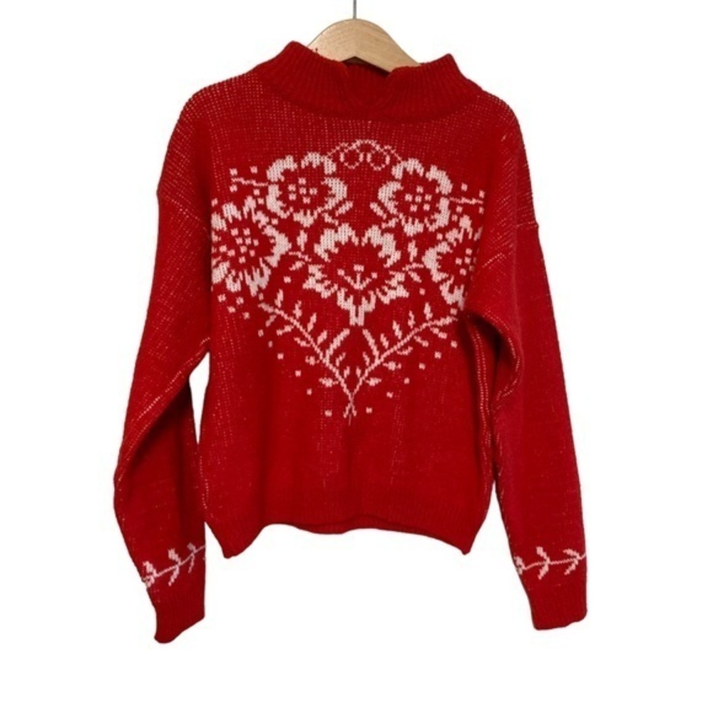 vintage 90's two of hearts 7/8 floral print winter sweater fair isle